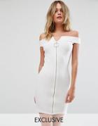 Missguided Bardot Zip Front Dress - White