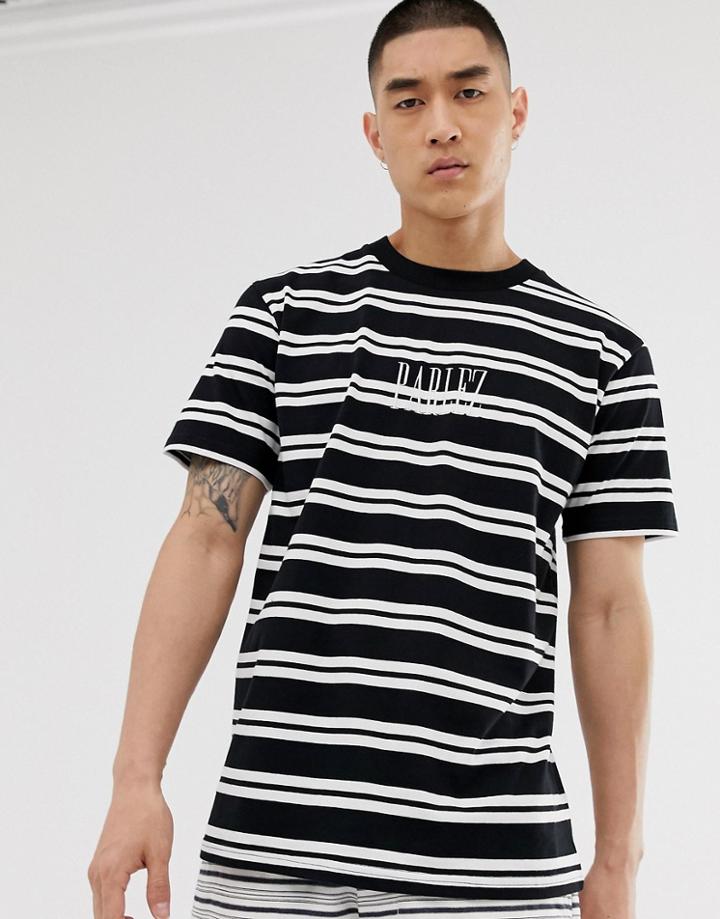 Parlez Editions Stripe T-shirt With Embroidered Logo In Black-blue