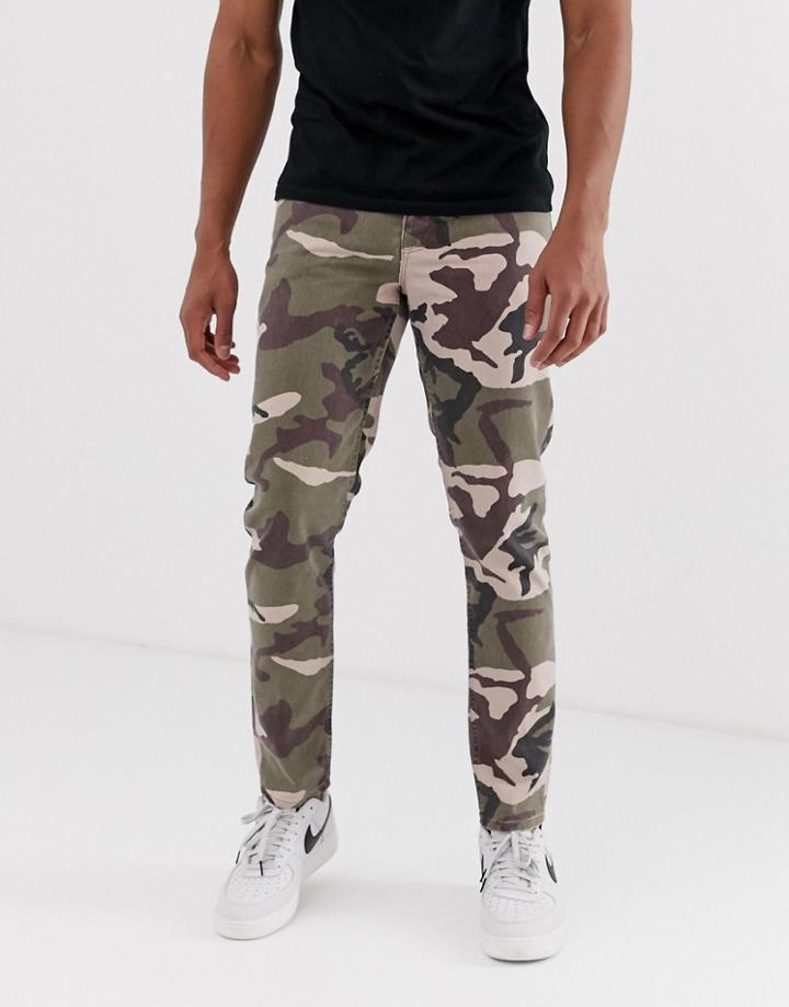 Asos Design Slim Jeans In Camo Print - Green