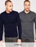 Asos Long Sleeve Muscle Pique Polo With Logo 2 Pack Save 16%