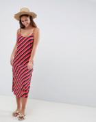 Asos Design Stripe Print Lace Up Side Beach Dress - Multi