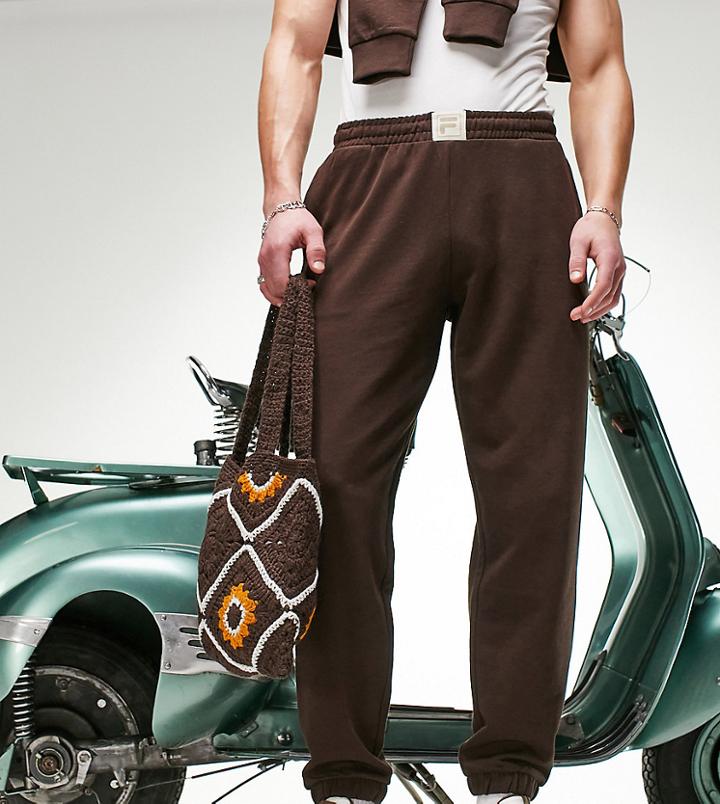 Fila Logo Sweatpants In Brown - Exclusive To Asos