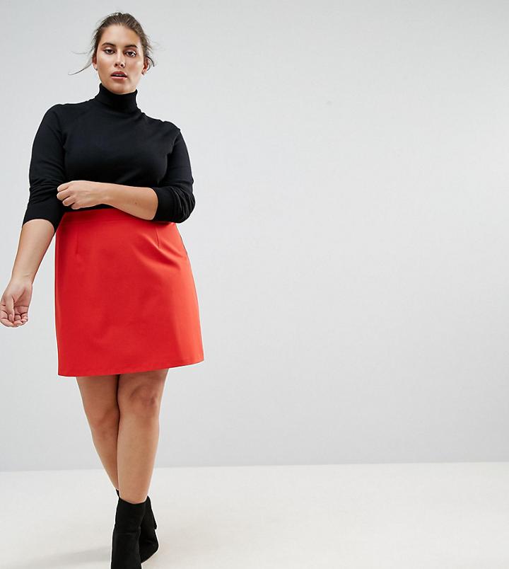 Asos Curve Tailored A-line Mini Skirt - Red