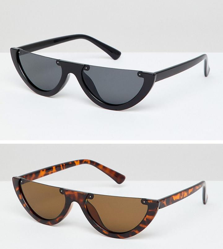 7x 2 Pack Slim Cat Eye Sunglasses - Multi