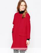 Helene Berman Zip Front Coat In Red - Red