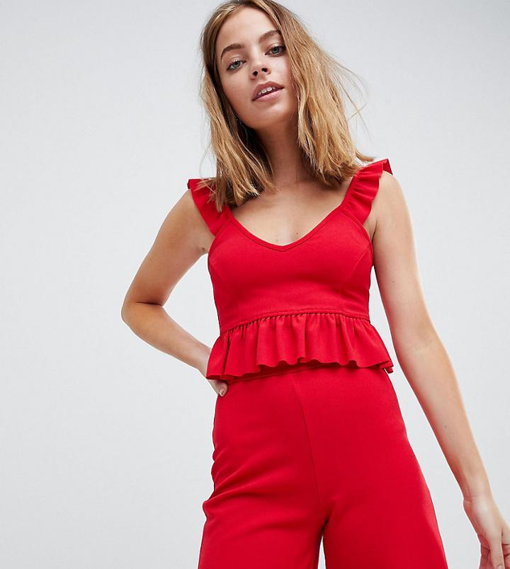 New Look Petite Ruffle Crop Top - Red