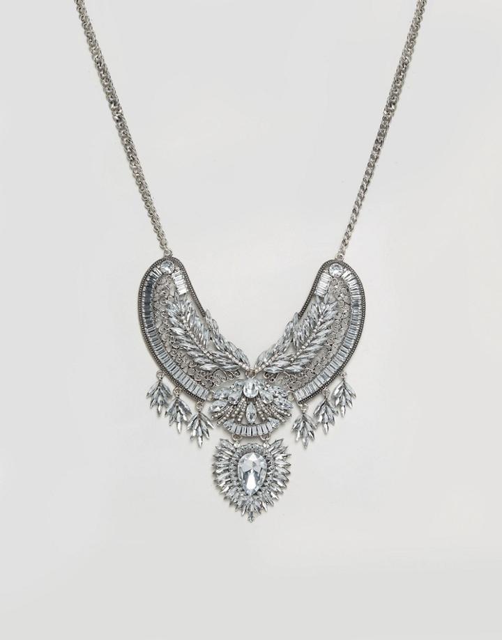 Aldo Chunky Statement Jewelled Necklace - Silver