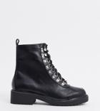 London Rebel Wide Fit Hiker Boots In Black