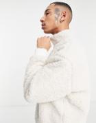 Dr Denim 1/4 Zip Sherpa Sweatshirt In Cream-white