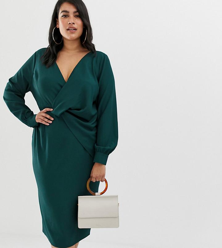 Asos Design Curve Origami Twist Midi Pencil Dress - Green