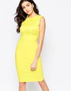 City Goddess Midi Pencil Dress With Lace Top - Yellow