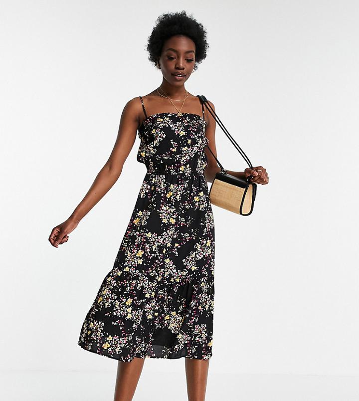 Vero Moda Tall Cami Midi Dress In Black Ditsy Floral-multi