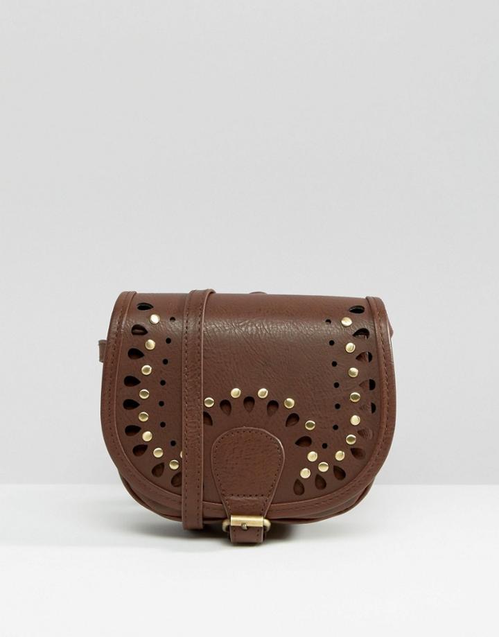 New Look Studded Mini Saddle Bag - Tan