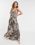 Asos Design Oversized Tiered Maxi Beach Dress In Animal Print-multi