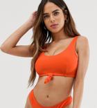 Peek & Beau Fuller Bust Exclusive Knot Front Textured Bikini Top In Spice - Orange