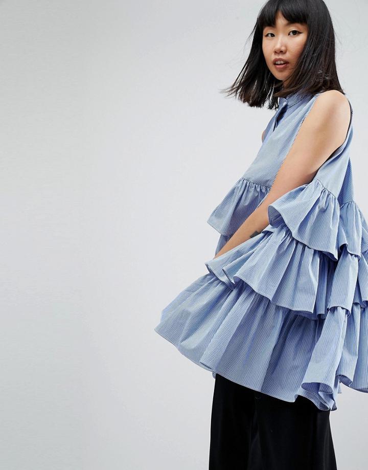 Asos White Sleeveless Multi Frill Oversize Shirt - Multi
