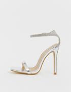Be Mine Bridal Lylie Silver Metallic Rhinestone Strap Barely There Sandals - Silver