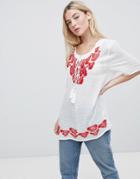 Brave Soul Woodstock Embroidered Tunic Top - Red