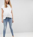 Bandia Maternity Over The Bump Ankle Grazer Skinny Jean With Removable Bump Band-blue