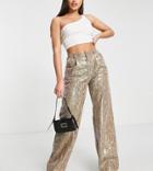 Missguided Tall Wide Leg Pants In Snake Print-brown