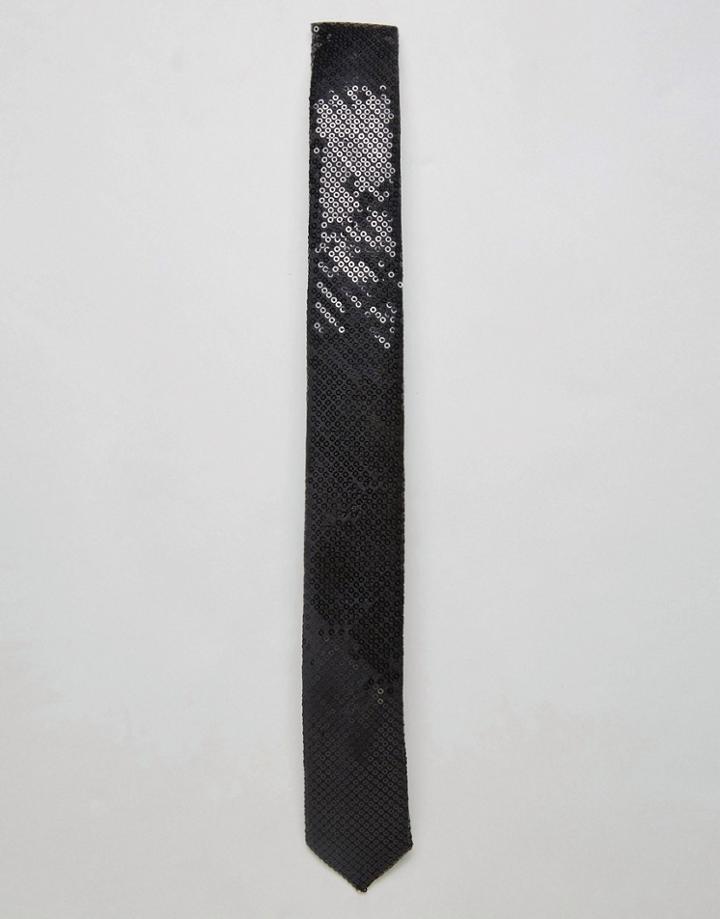 Asos Sequin Tie In Black - Black