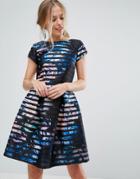 Closet London Cap Sleeve Skater Dress In Stripe Floral Print - Multi