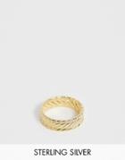 Asos Design Sterling Silver Textured Band Ring In Gold Plate - Gold