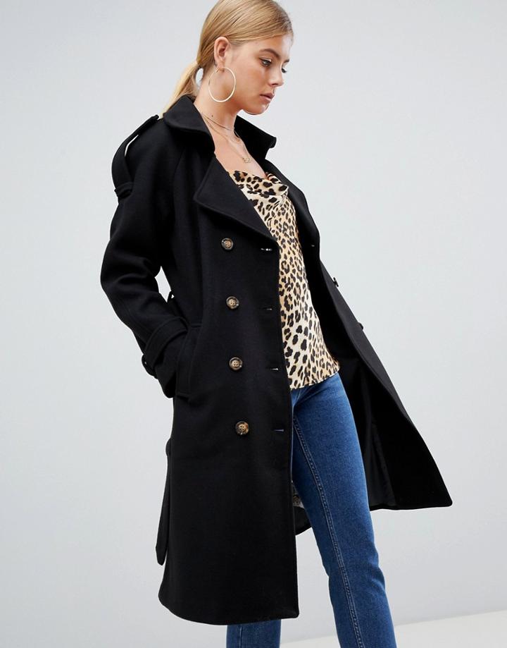 Boohoo Belted Wool Look Trench Coat In Black - Black