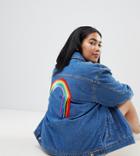 Chorus Plus Oversized Denim Jacket With Rainbows Ribbons Back - Blue