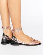 Asos Joshua Leather Tie Leg Summer Shoes - Gold