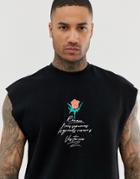 Asos Design Sleeveless Sweatshirt With Rose Print - Black
