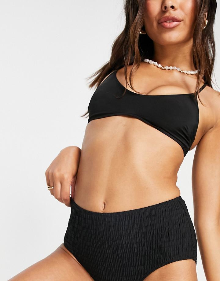 & Other Stories Recycled Textured Smock High Waist Bikini Bottom In Black