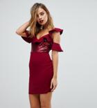 Naanaa Petite Sequins Frill Detail Mini Dress-red