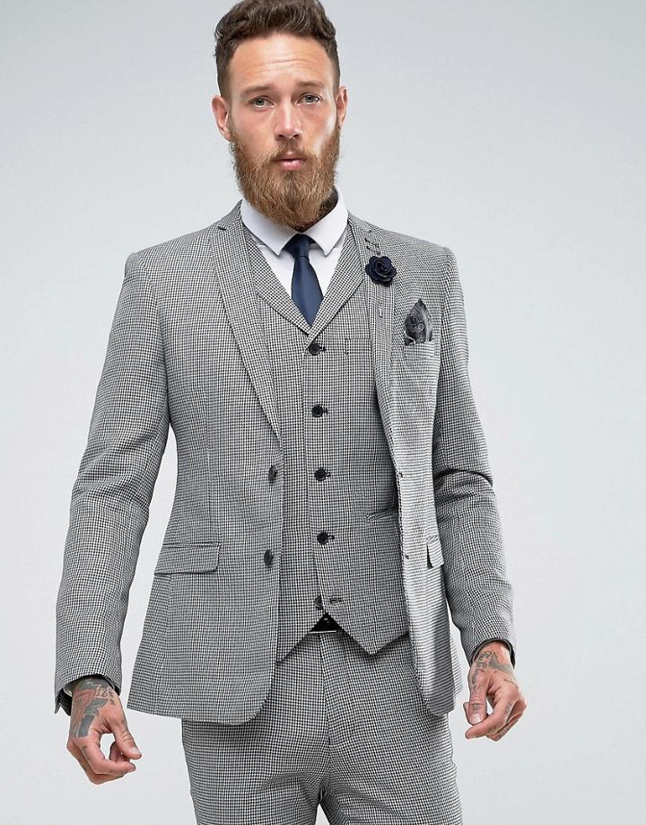 Rudie Super Skinny Dog Tooth Suit Jacket - Black