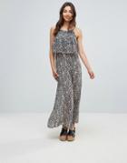 Qed London Printed Maxi Dress With Frill - Navy
