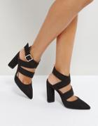 Qupid Strappy Point Heeled Pumps - Black