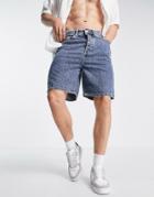 Selected Homme Wide Fit Denim Shorts In Acid Wash-blue