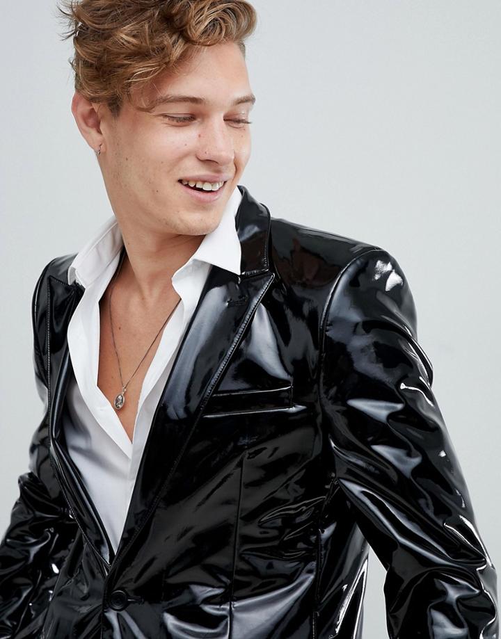 Asos Design Skinny Suit Jacket In Black Pvc