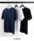 Selected Homme 3-pack Organic Cotton Blend T-shirts In Black, White And Navy-multi