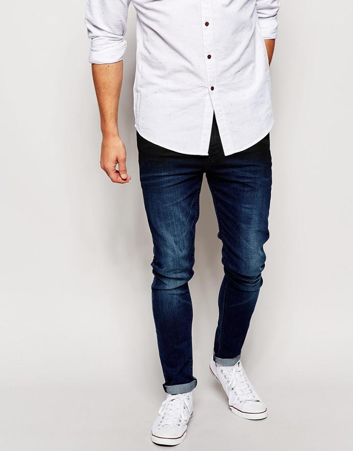 Asos Super Skinny Jeans With Dip Dye Coating - Indigo