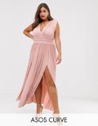 Asos Design Curve Premium Lace Insert Pleated Maxi Dress - Pink