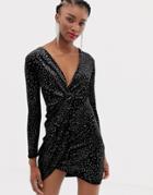 New Look Velvet Wrap Dress In Leopard Print - Black