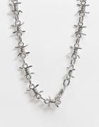 Asos Design Short Chunky 17mm Neckchain With Barbed Wire Design In Silver Tone