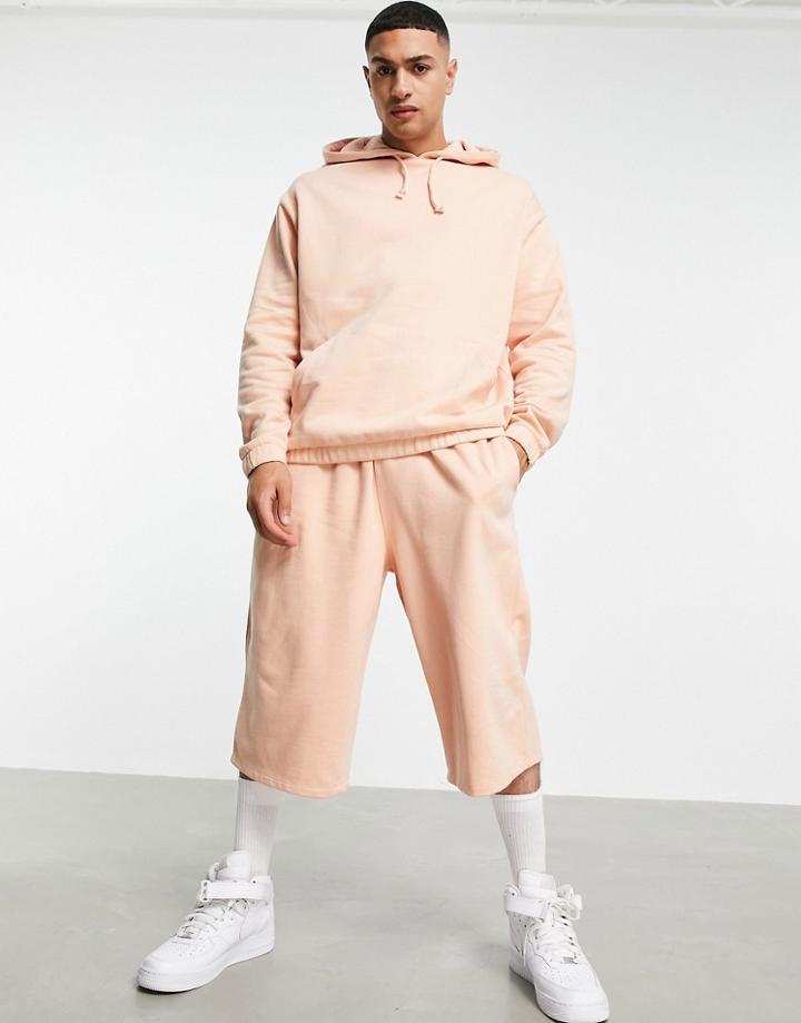 Asos Design Tracksuit Oversized Hoodie With Oversized Longer Length Jersey Shorts In Orange