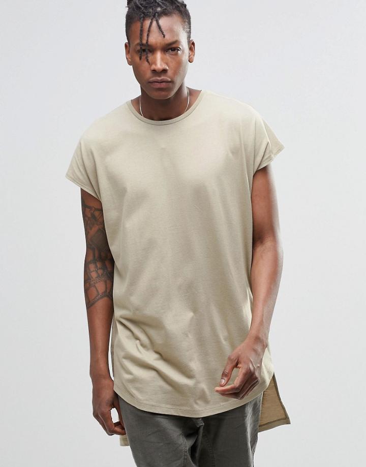 Asos Oversized Sleeveless T-shirt With Curved Hem And Straight Back - Light Green