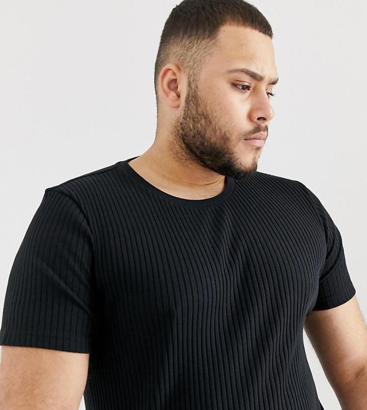 Asos Design Plus Muscle T-shirt With Crew Neck In Rib In Black