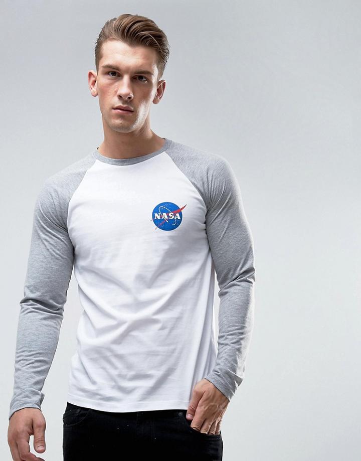 Asos Nasa Long Sleeve Raglan T-shirt - White