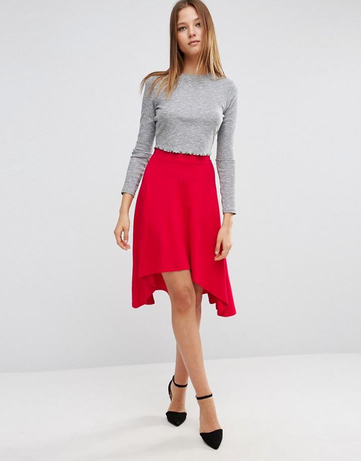 Asos Midi Skater Skirt With High Low Hem - Pink