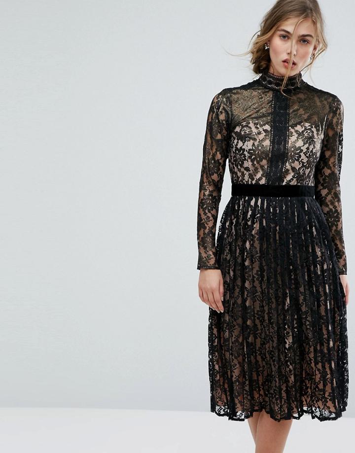 Little Mistress Allover Cutwork Lace Midi Dress - Black