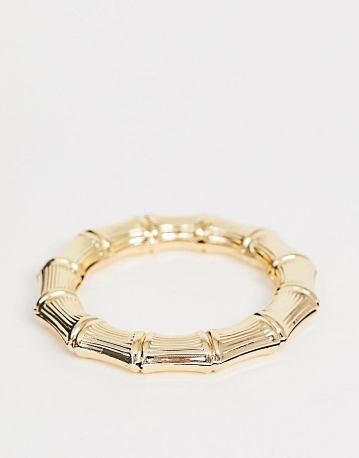 Asos Design Bangle Bracelet In Bamboo Design In Gold Tone - Gold